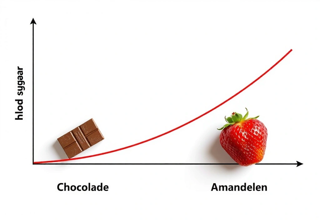 Grafiek bloedsuikerspiegel chocolade vs amandelen